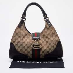 Pre Owned Gucci Beige/Brown GG Canvas and Leather Junco Shoulder Bag