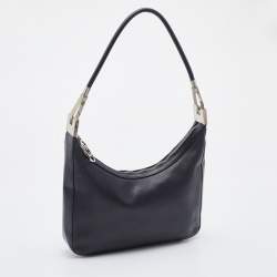Pre Owned Gucci Black Leather Rope Handle Hobo