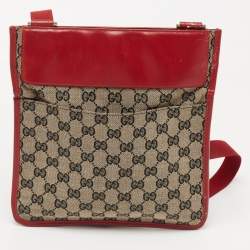 Gucci Beige/Red GG Canvas and Leather Messenger Bag
