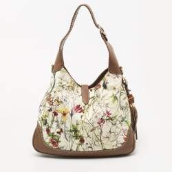 Pre Owned Gucci Multicolor Floral Print Canvas and Leather Medium New Jackie Hobo
