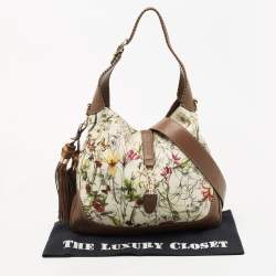 Pre Owned Gucci Multicolor Floral Print Canvas and Leather Medium New Jackie Hobo
