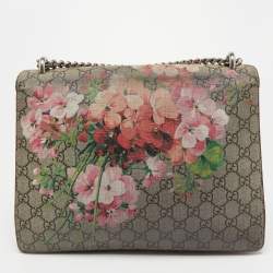 Pre Owned Gucci Beige/Maroon GG Supreme Blooms Print Canvas and Suede Medium Dionysus Shoulder Bag