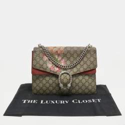 Pre Owned Gucci Beige/Maroon GG Supreme Blooms Print Canvas and Suede Medium Dionysus Shoulder Bag