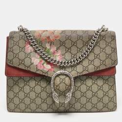 Pre Owned Gucci Beige/Maroon GG Supreme Blooms Print Canvas and Suede Medium Dionysus Shoulder Bag
