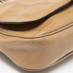 Pre Owned Gucci Beige Patent Leather Soho Flap Shoulder Bag