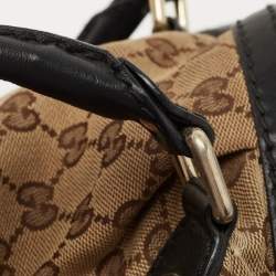 Pre Owned Gucci Beige/Black GG Canvas and Leather Medium Sukey Hobo