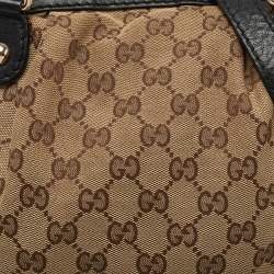 Pre Owned Gucci Beige/Black GG Canvas and Leather Medium Sukey Hobo