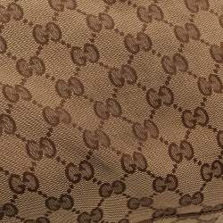 Pre Owned Gucci Beige/Black GG Canvas and Leather Medium Sukey Hobo