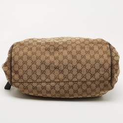 Pre Owned Gucci Beige/Black GG Canvas and Leather Medium Sukey Hobo