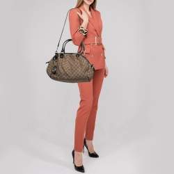 Pre Owned Gucci Beige/Black GG Canvas and Leather Medium Sukey Hobo