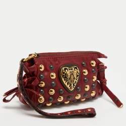 Pre Owned Gucci Red Leather Studded Babouska Hysteria Clutch