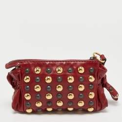 Pre Owned Gucci Red Leather Studded Babouska Hysteria Clutch