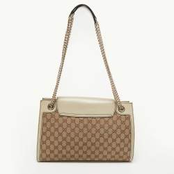 Gucci Beige GG Canvas and Leather Large Emily Chain Shoulder Bag