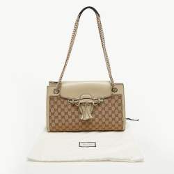 Gucci Beige GG Canvas and Leather Large Emily Chain Shoulder Bag