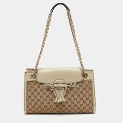 Gucci Beige GG Canvas and Leather Large Emily Chain Shoulder Bag