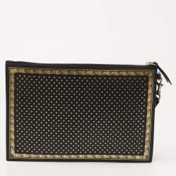 Pre Owned Gucci Black/Gold Leather Guccy Zip Wristlet Pouch