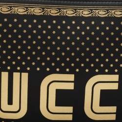 Pre Owned Gucci Black/Gold Leather Guccy Zip Wristlet Pouch