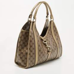 Pre Owned Gucci Gold/Beige GG Crystal Canvas and Leather Medium Joy Shoulder Bag