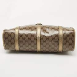 Pre Owned Gucci Gold/Beige GG Crystal Canvas and Leather Medium Joy Shoulder Bag