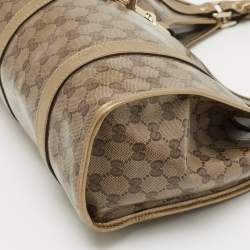 Pre Owned Gucci Gold/Beige GG Crystal Canvas and Leather Medium Joy Shoulder Bag