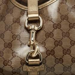 Pre Owned Gucci Gold/Beige GG Crystal Canvas and Leather Medium Joy Shoulder Bag