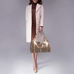 Pre Owned Gucci Gold/Beige GG Crystal Canvas and Leather Medium Joy Shoulder Bag