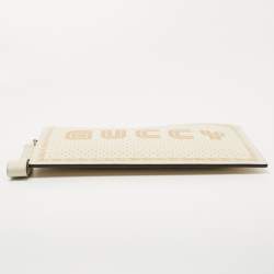 Gucci Off White/Gold Leather Guccy Zip Wristlet Pouch