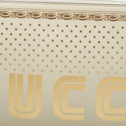 Gucci Off White/Gold Leather Guccy Zip Wristlet Pouch