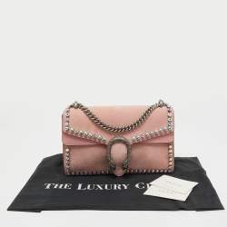 Pre Owned Gucci Pink Suede and Leather Small Dionysus Crystal Embellished Shoulder Bag