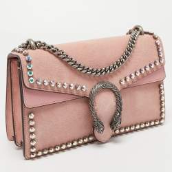 Pre Owned Gucci Pink Suede and Leather Small Dionysus Crystal Embellished Shoulder Bag