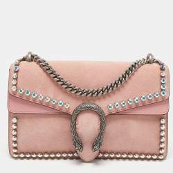 Pre Owned Gucci Pink Suede and Leather Small Dionysus Crystal Embellished Shoulder Bag
