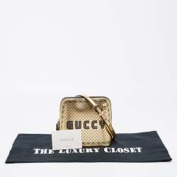 Pre Owned Gucci Metallic Gold/Black Leather Mini Guccy Dome Crossbody Bag