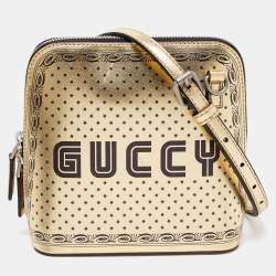 Pre Owned Gucci Metallic Gold/Black Leather Mini Guccy Dome Crossbody Bag