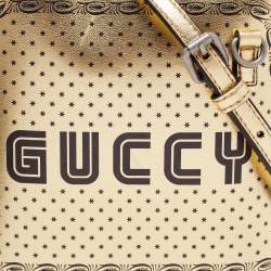 Pre Owned Gucci Metallic Gold/Black Leather Mini Guccy Dome Crossbody Bag