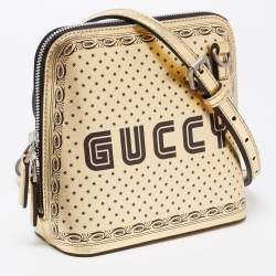 Pre Owned Gucci Metallic Gold/Black Leather Mini Guccy Dome Crossbody Bag