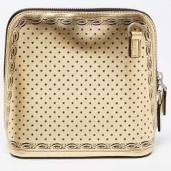 Pre Owned Gucci Metallic Gold/Black Leather Mini Guccy Dome Crossbody Bag