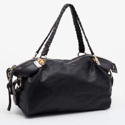 Pre Owned Gucci Black Leather Braided Handle Satchel