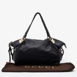 Pre Owned Gucci Black Leather Braided Handle Satchel