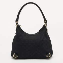 Pre Owned Gucci Black GG Canvas and Leather Abbey D-Ring Hobo