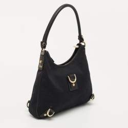 Pre Owned Gucci Black GG Canvas and Leather Abbey D-Ring Hobo