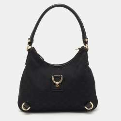 Pre Owned Gucci Black GG Canvas and Leather Abbey D-Ring Hobo
