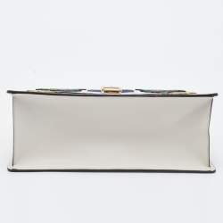 Pre Owned Gucci White Leather Floral Embroidered Medium Sylvie Top Handle Bag
