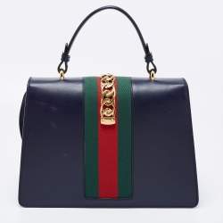 Pre Owned Gucci Blue Leather Medium Sylvie Top Handle Bag