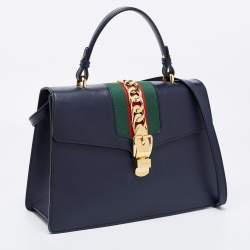 Pre Owned Gucci Blue Leather Medium Sylvie Top Handle Bag