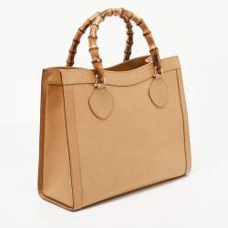 Pre Owned Gucci Tan Leather Medium Diana Tote