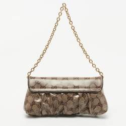 Pre Owned Gucci Beige GG Crystal Canvas Babouska Heart Chain Clutch