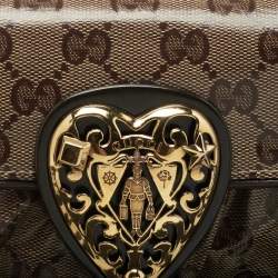 Pre Owned Gucci Beige GG Crystal Canvas Babouska Heart Chain Clutch