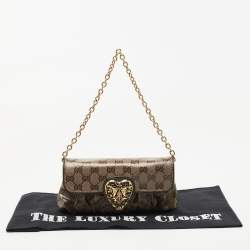 Pre Owned Gucci Beige GG Crystal Canvas Babouska Heart Chain Clutch