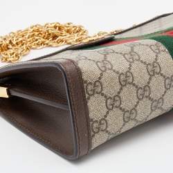 Pre Owned Gucci Beige/Brown GG Supreme Canvas Ophidia Shoulder Bag