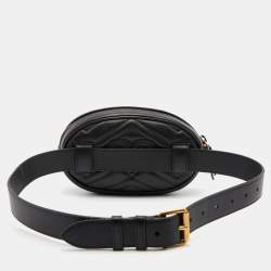 Pre Owned Gucci Black Matelassé Leather GG Marmont Belt Bag